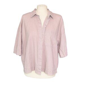 H&M Cropped Wide Sleeve Linen Cotton Blend Shirt Blouse Size Small Dusty Mauve